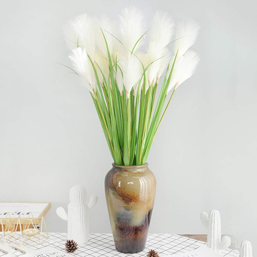 BOI 41.3'' Artificial Pampas Grass, 3 Heads Simulation Reed Bouquet with Leaves Tall Artificial Plants for Wedding Home Decoration (Green)