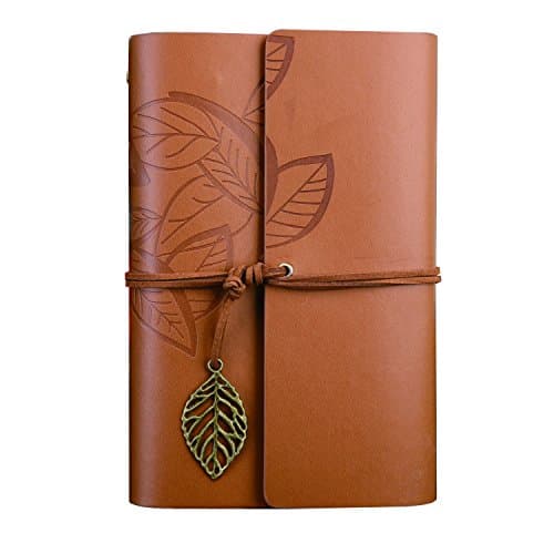 NectaRoy Vintage Retro PU Leather Cover Notebook Journal Diary, Leaf Pattern Spiral Blank String Daily Notepad, Kraft Paper, Retro Pendants, Classic Embossed, Loose Leaf