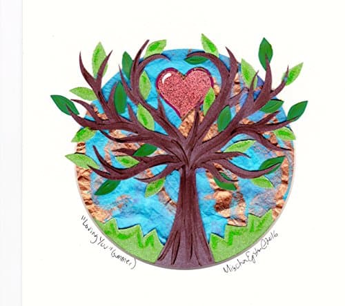 Summer Tree Heart Hand Cut Collage Art Crafted From Handmade Paper Signed Matted and Framed