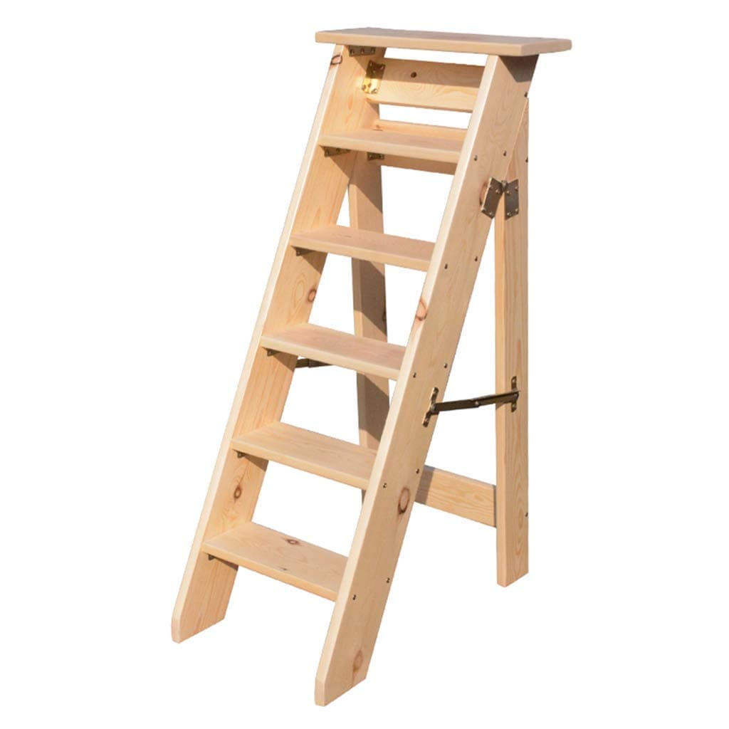 ChenDZ Ladder Racks Widened and raised four/five/six-step ladder step stool Multi-function free installation Children's wooden stair chair Portable Dining chair Step seat Household adult Foldable Maxi