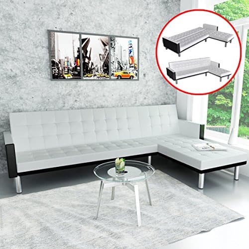 L-shaped Sofa Bed Artificial Leather Seat Reclining, White