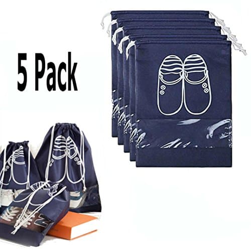 5 Pack Dust Proof Shoe Bags with Drawstring Transparent Window Shoe Organizer Shoe Storage