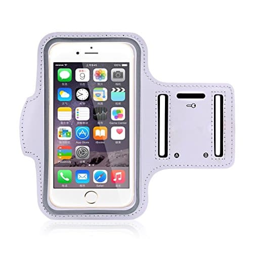 iPhone 6 Armband,easy Fitting Armband - Featured with Scratch-resistant Material, Slim Lightweight, Dual Arm-size Slots (For Small and Large Arms), Sweat Proof and Key Pocket, Also Fits with iPhone 4/4s/5/5c/5s/6 and iPod (White)