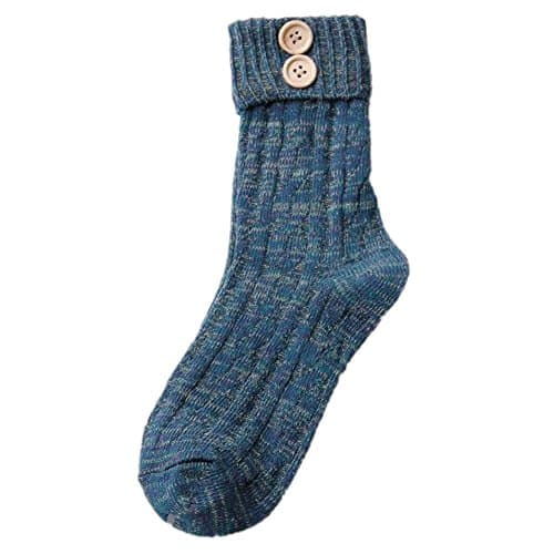 Your Gallery Womnes Bright Color Cable Knit Roll Button High Cotton Winter Socks Blue