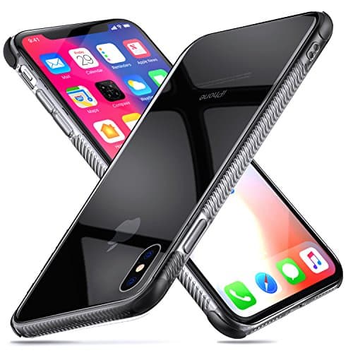 Guchoi Compatible iPhone Xs MAX Case, Full Corners Protection Flexible TPU Anti-Slip Shockproof Protective Case Support Wireless Charging - Clear/Black
