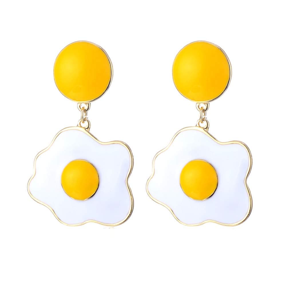 Fashion Cute Enamel Fried Egg Earring Poached Egg Drop Dangle Stud Earrings Gold Plated Lovely Fried Eggs charm Earrings For Women Girls Jewelry