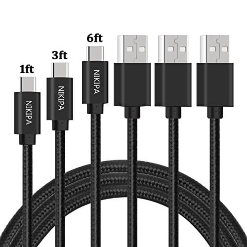 USB C Cable, Nikipa 3Pack( 1FT 3FT 6 FT) Nylon Braided USB Type C to USB A Data Sync and Charger Cable for Galaxy S8 S8 Plus, Nexus 5X/6P, Google Pixel and More