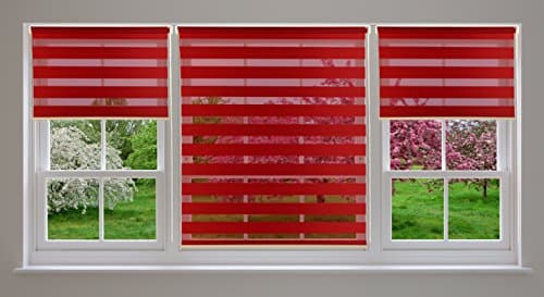 All Design's Pearl Collection Zebra Room Darkening Double Polyester Roller Shade / Window Blinds with Looped Chain, 23"W x 72"H Red