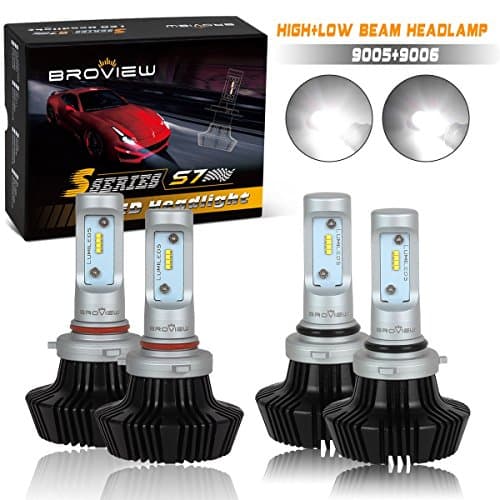 BROVIEW 9006 + 9005 Low / High Beam Combo - 4pcs LED Headlight Bulb Conversion Kit - 50W 8000LM 6000K 6K White - Plug and Play