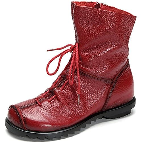 ClarsunnyWomen's Leather Casual Soft Flat Boots