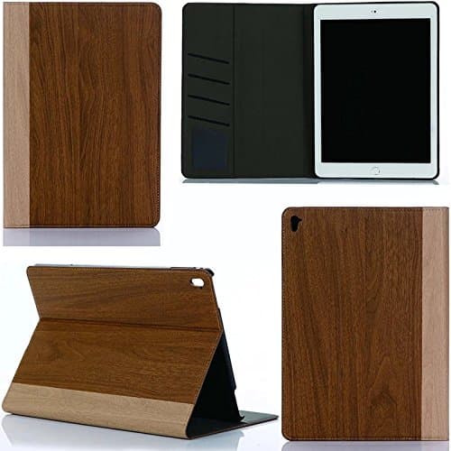 iPad Pro 9.7 Case Stand Book Type Card Solt Case With [Auto Sleep/Wake Function] Full Protect Wood Grain Leather Cover For 9.7inch iPad Pro (Brown)