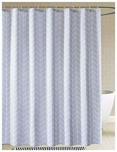 Kingmily Geometric Striped Fabric Shower Curtain, Extra Long, Chevron Lines, Grey White (72-by-78 inches, Design 3)