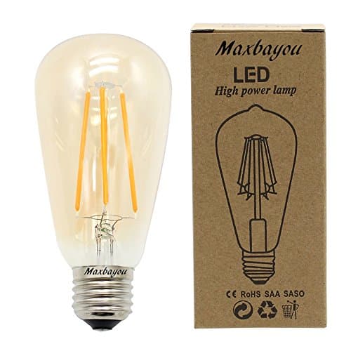 Maxbayou E26/E27 LED Edison Light Bulb 4W 400 Lumens Warm White 2700-3200K AC110-130V Dimmable for Indoor Table Lamps & Pendant Vintage Retro Antique