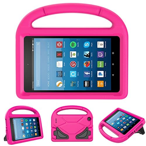 MEEYO Kids Case for Fire 7 2017 - Light Weight Shock Proof Handle Stand Kid-Proof Cover Kids Friendly Case for All New Fire 7 inch Display Tablet (7th Generation, 2017 released), Magenta/Rose