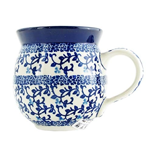 Polish Pottery 11 Ounce Bubble Handmade Mug Traditional Pattern 070-Dark Blue Vines