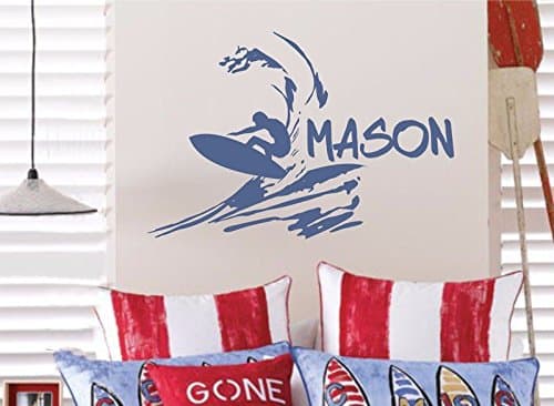 Personalized name Vinyl Wall Decal Surfing Decals Boys Custom Name Beach Wall Sticker Children Wall Stickers for Kids Rooms-you select name and color