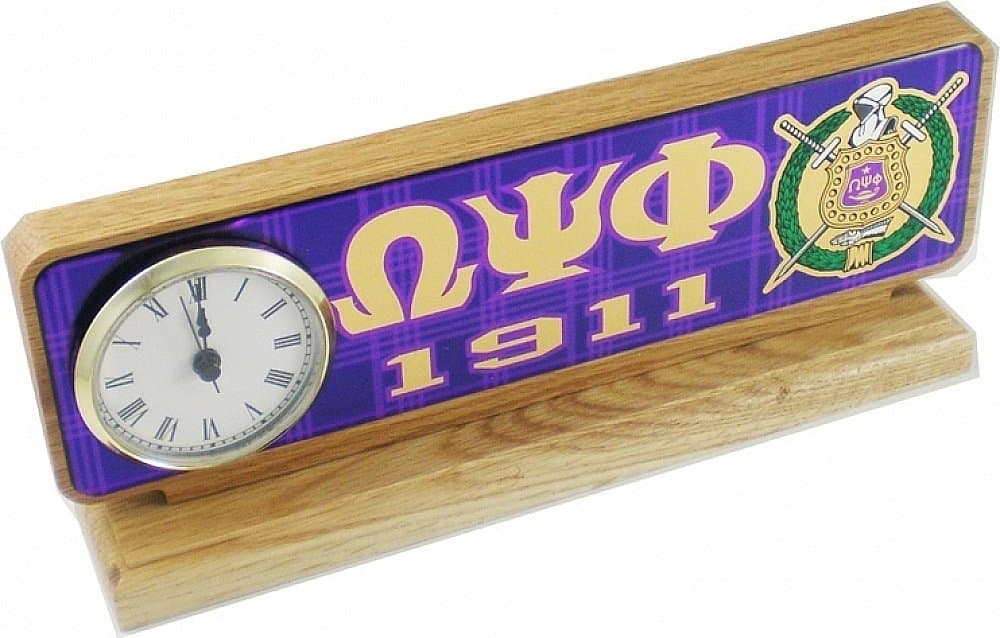 Cultural Exchange Omega Psi Phi Domed Desktop Clock [Brown - 11.5x4.5]