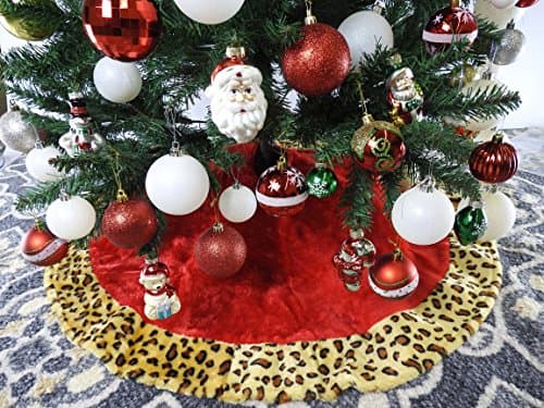40" Red with Leopard Trim Christmas Tree Skirt