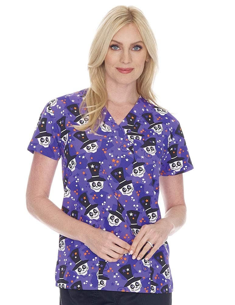 Women's Christmas Print Scrub Tops