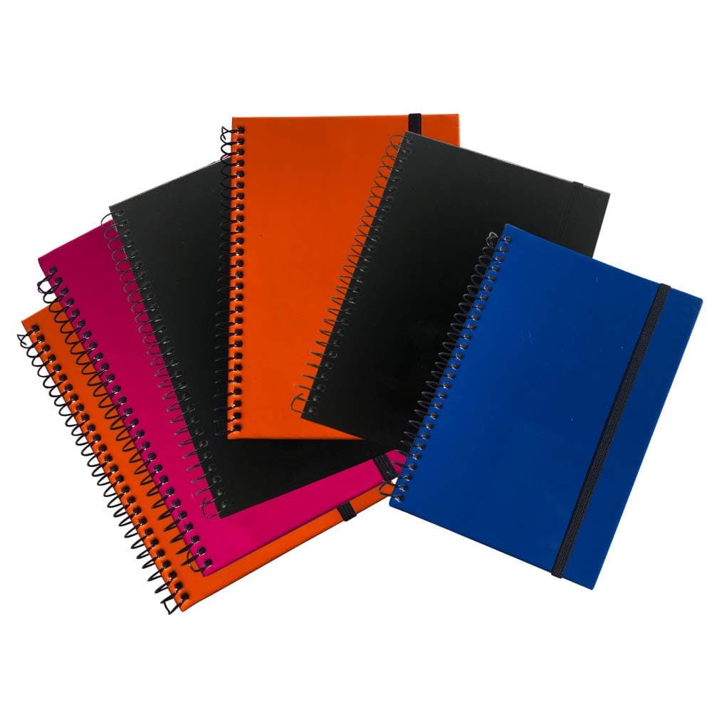Bundle Set of 6 Hardback Hardcover Spiral Wire Bound Notebooks, 5 X 7, 80 Sheets (160 Pages) Elastic Closure; Various Colors (NO COLOR CHOICE)