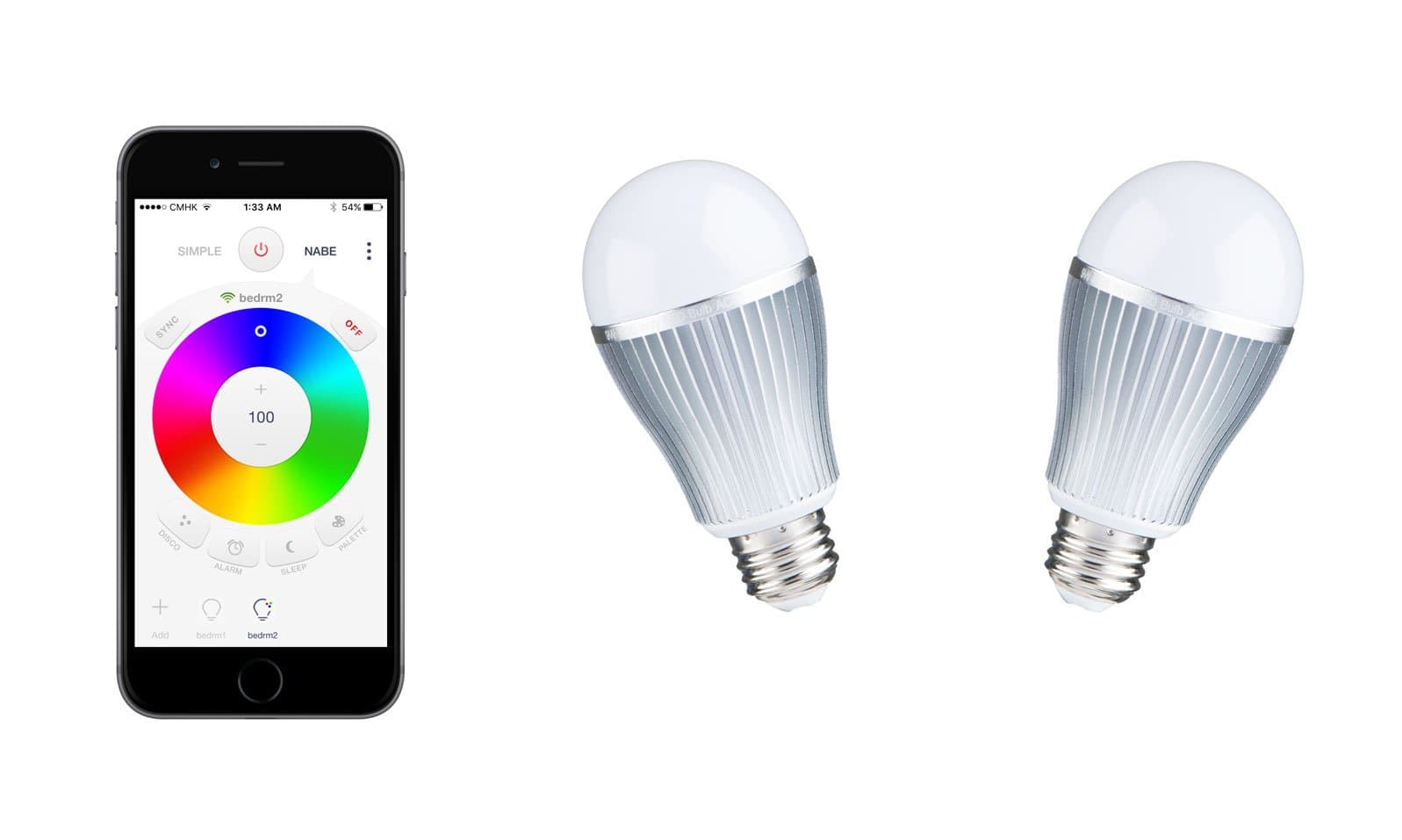 Nabe 2 Pack (2 LED Bulbs): 9W Smart Bulb, WiFi, Color Changing Lights, 16 Million Color + Warm White, ambiance Lighting, dimmable, Mood Lighting, led Light Bulbs