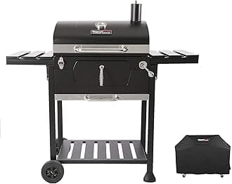 Royal GourmetCD1824EC 24-Inch Movable Charcoal Grill with Cover, 490 Sq. In. Cooking Area, Outdoor Barbecue Grill with Foldable Side Tables for Outdoor Picnic and Camping Grilling, Black