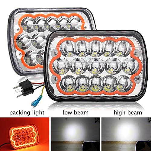 Jiuguang 2pcs 45w 5"x7" 7"x6" Rectangular Led Headlights with Pink Color Angel Eye for Jeep Wrangler YJ Cherokee XJ Trucks 4X4 Offroad Headlamp Replacement H6054 H5054 H6054LL 69822 6052 6053