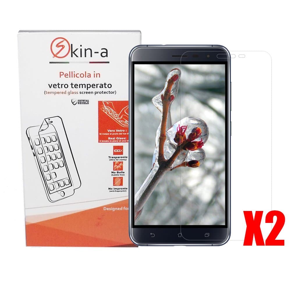 [x2 Pack] skin-a ® Tempered Glass Screen Protector for Asus Zenfone 3 (ze552kl)