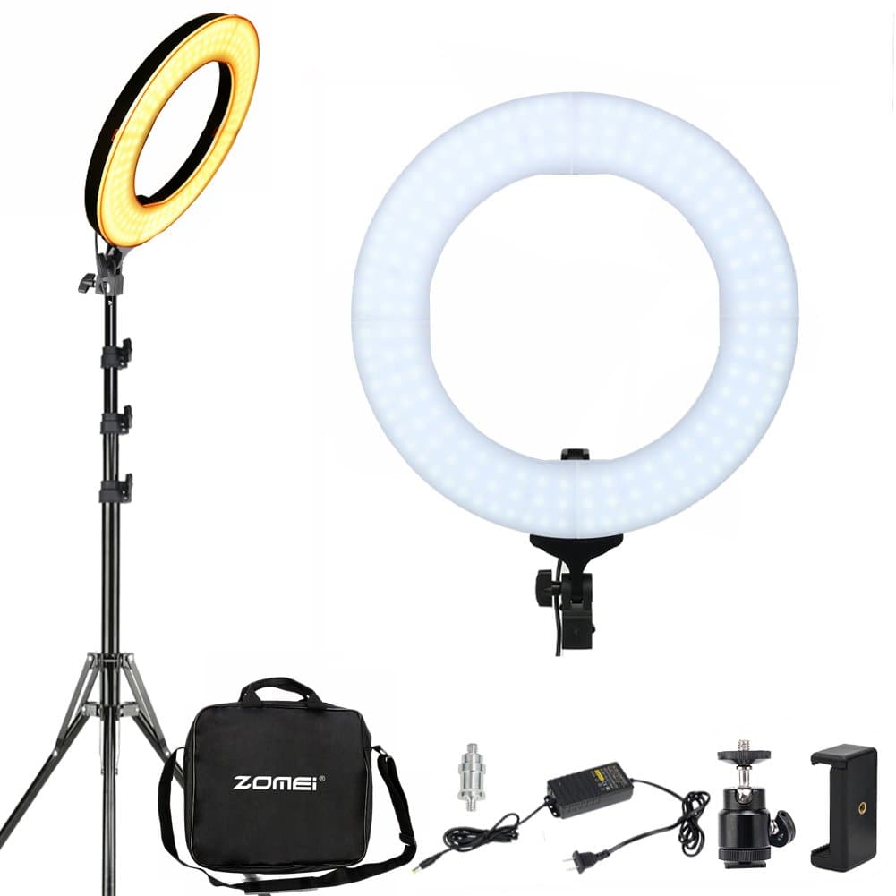 Ring Lights with Stand, ZOMEi 14" Dimmable LED Ring Light, 41W 2700-5500K Makeup YouTube Video Lights, Professional Live Streaming Lighting, Includes Phone Clamp, Tripod Head, Carrying Bag, EU Plug