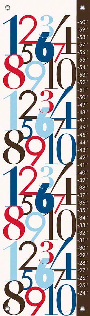 Oopsy Daisy Modern Numbers, Red and Blue Growth Chart by Patchi Cancado, 12 by 42-Inch