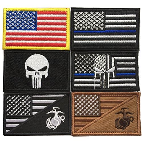 Bundle 6 pieces Full color USA American Thin Blue Line Police Flag Marine Corps Usmc Black Ops Tactical Fully Embroidered Morale Tags Patch