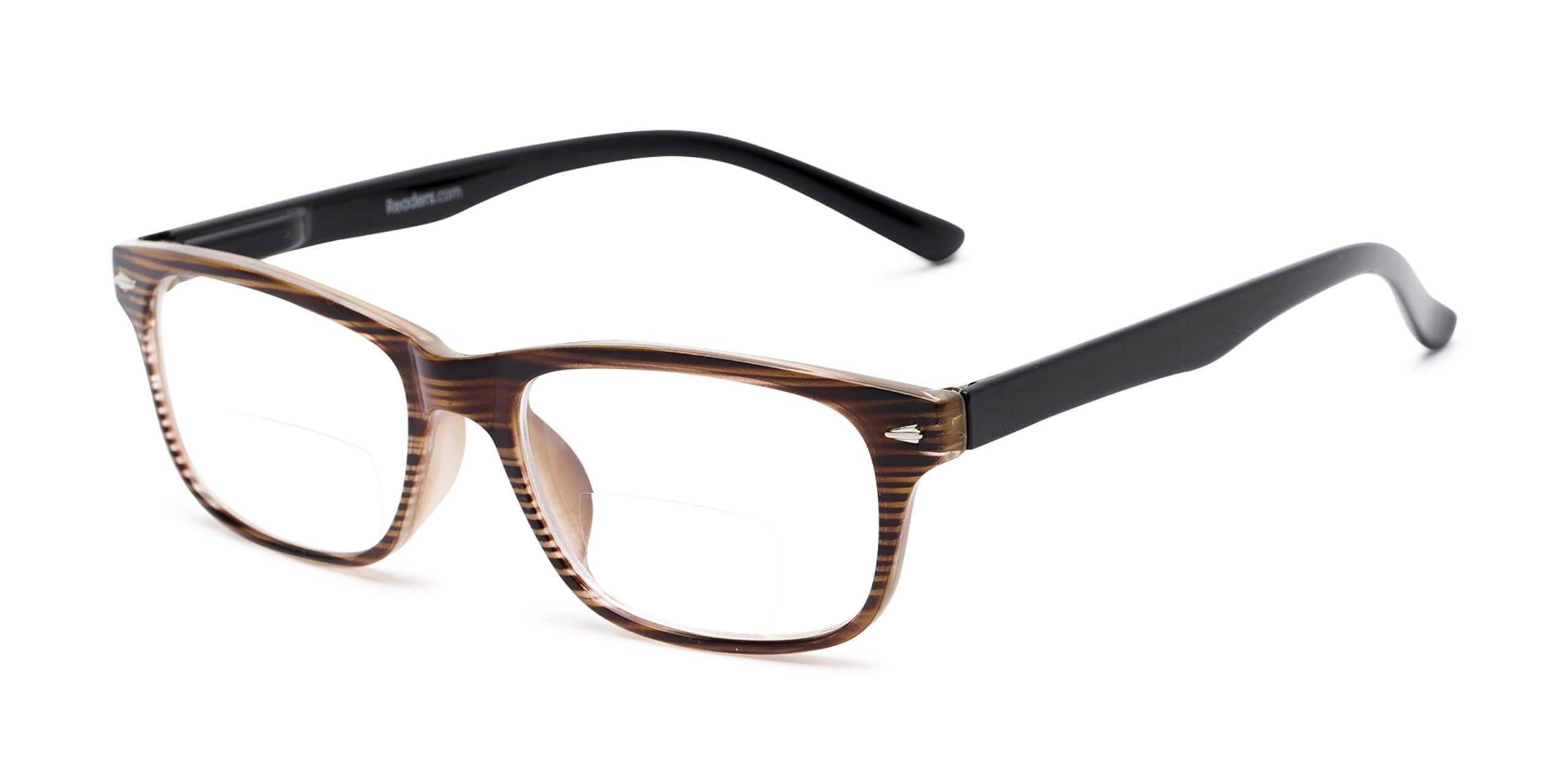 Readers.com Reading Glasses: The Williamsburg Bifocal Reader, Plastic Retro Square Style for Men and Women - Brown Stripe, 2.25