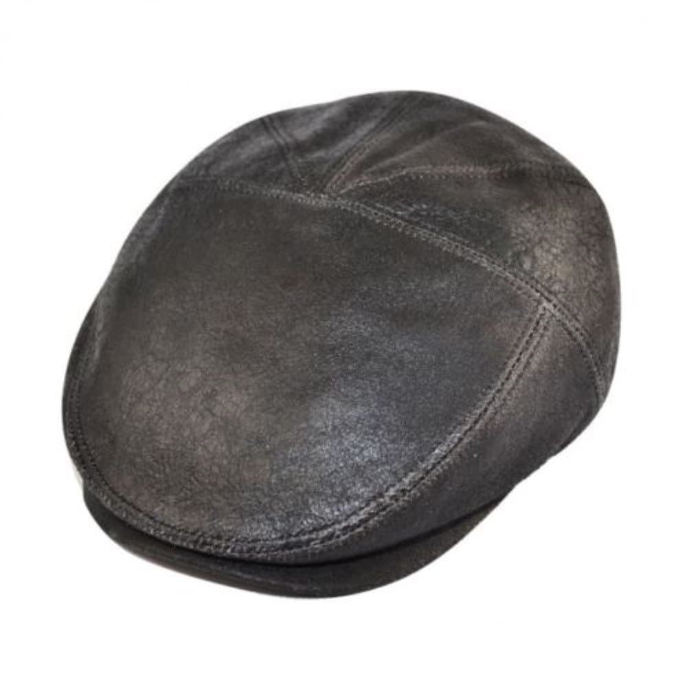 Gladwinbond Mens Leather Flat Peak Cap - 5 Panel - Distressed Look. 100% Sheepskin. Cotton Lined.