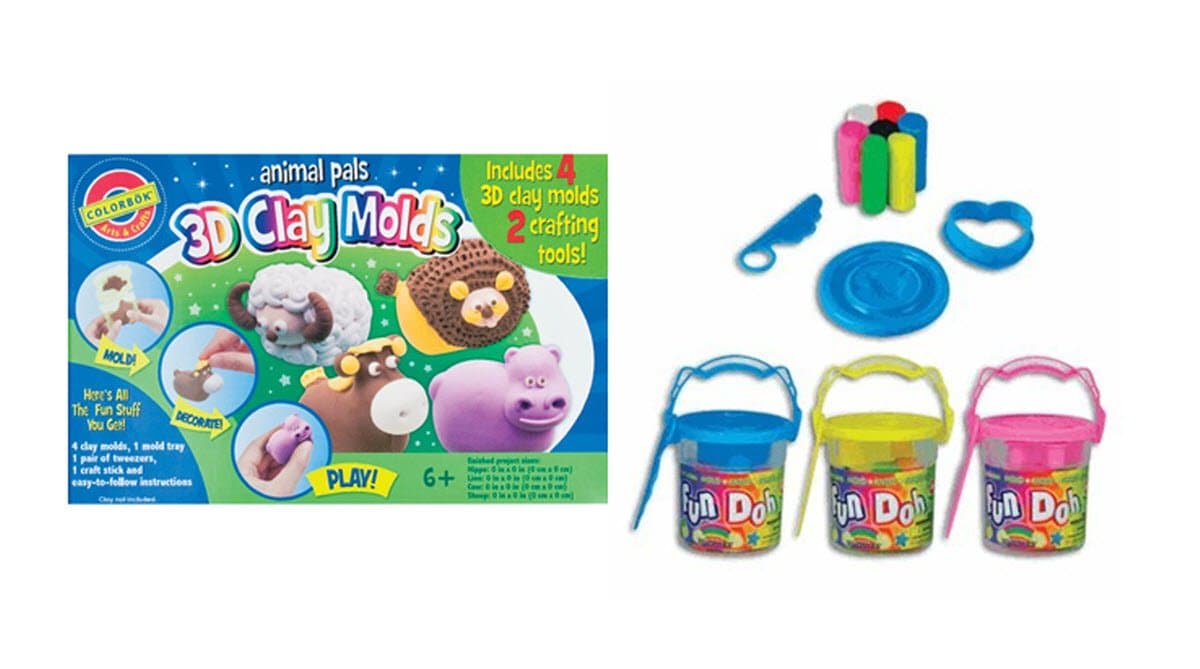Four 3D Clay "Animal Pals" Molds, Two Crafting Tools and Modeling Clay Set - 21 Pieces Clay
