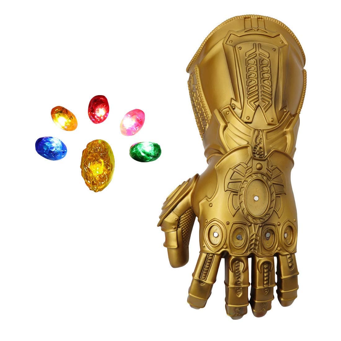 LED Infinity Gauntlet Thanos Iron Man Gloves with Separable Magnetic Infinity Stones Gems for Halloween Props (LED Gems Separable, Adult)