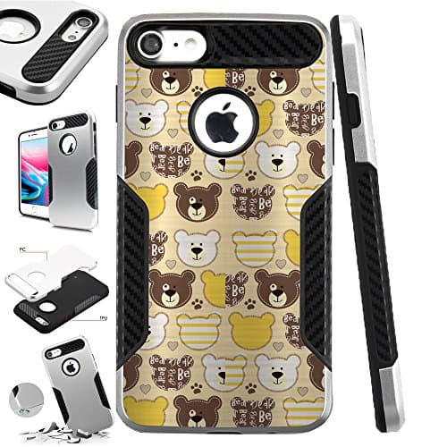 For Apple iPhone 8 Plus | Apple iPhone 7 Plus Case Hybrid TPU Carbon Slim Guard Phone Cover (Teddy Bears)