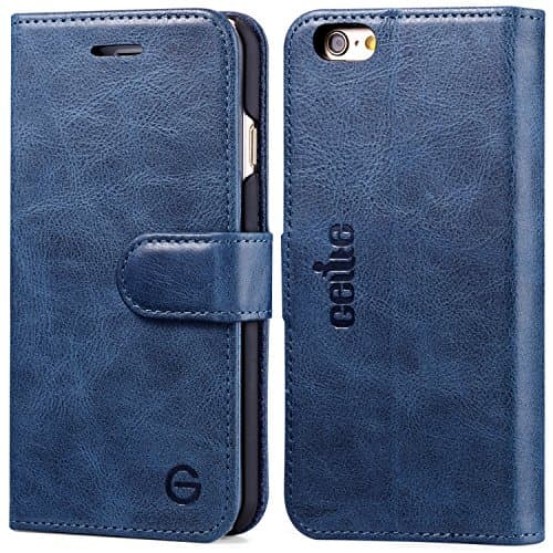 iPhone 6S Case, GELITE Genuine Leather Wallet Case, 4.7 Inch, Premium Flip Cases with ID Card Slots and Kickstand, Magnetic Flap Closure Case for iPhone 6 / iPhone 6S, Blue