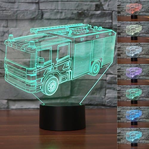 3D Fire Fighting Truck lamp Night Light Table Desk Optical Illusion Lamps 7 Color Changing Lights Home Decoration Xmas Birthday Gift