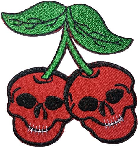 Skull red cherry patch SIZE 8x9cm. biker heavy metal Logo Jacket Vest shirt hat blanket backpack T shirt Patches Embroidered Appliques Symbol Badge Cloth Sign Costume Gift
