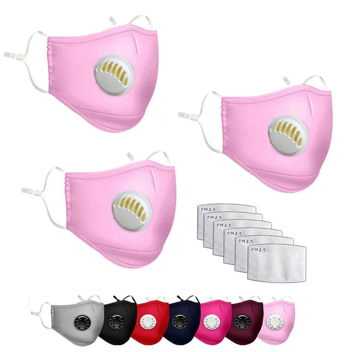 SSCYHT Easy Reusable Dust Mask Washable Protective Mask Fine Dust Mask Reusable Face Mask for Motorcycle Bikes,light pink,3 pack