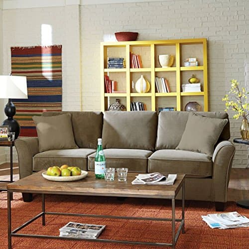 SoFab Muse II Three-Seat Sofa with Reversible Seat Cushions &amp; Back Pillows Plus Two Reversible Accent Pillows all in a Pet-Approved/Kid Friendly Warm Grey Chenille Polyester Fabric