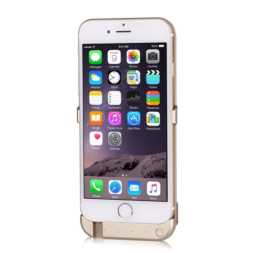 Lenuo 10000mAh iPhone 6 Plus External Battery Charger Case, Slim Rechargeable Backup Power Pack Battery Charging Case Cover with Kick Stand for Apple iPhone 6 Plus/ 6s Plus (5.5 inch) (Gold)
