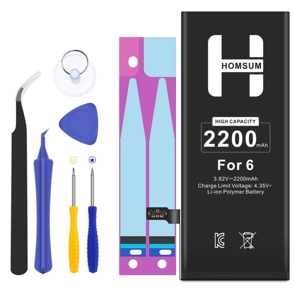 HOMSUM Battery for iPhone 6, Include Complete Repair Tool Kits, 2xGlue Adhesive & Instructions - Full 2200mAH Capacity 0 Cycle - 2-Year Warranty