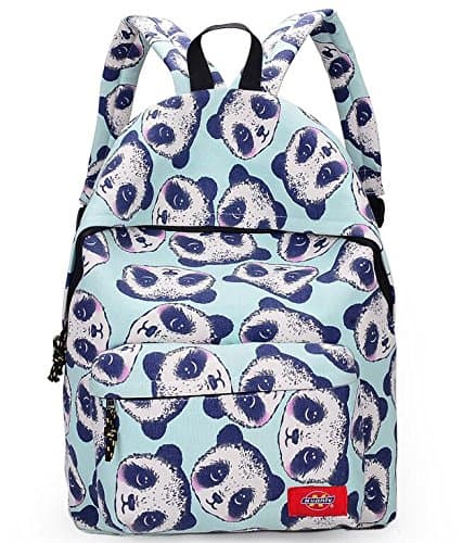 Huachnet Girl's Canvas Backpack School Bag (Green Panda Pattern)