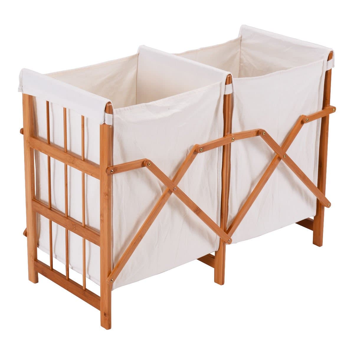 totoshophamper 2 Large Bag Compartments Separate Different Bamboo Laundry Hamper Modern Elegant Design