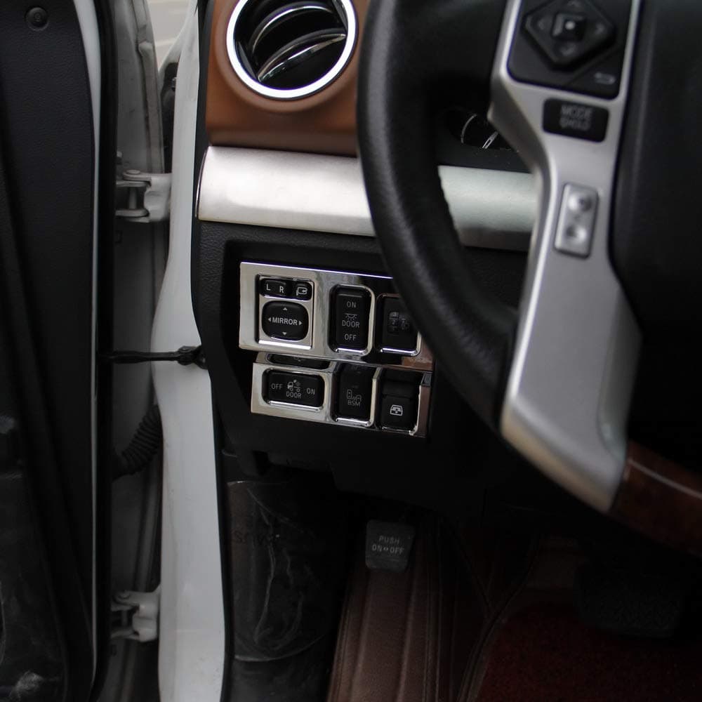 JustautotrimChrome Side Console Switch Button Panel Cover Trim for Toyota Tundra 2014 2015 2016 2017 2018 2019 2020 2021
