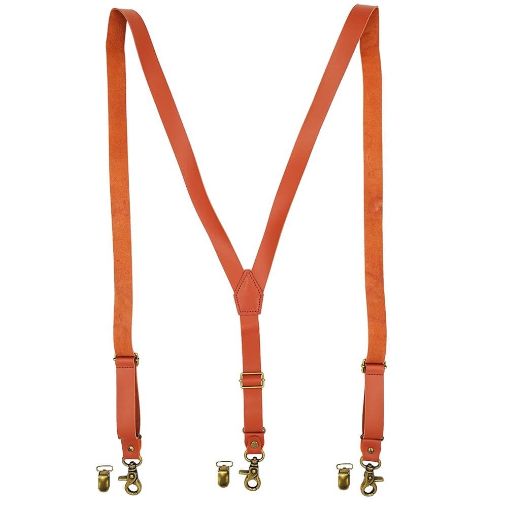1 Inch Split Leather Suspenders,Y-shaped Adjustable Clips,Mini Screwdriver,Three Snap Hooks