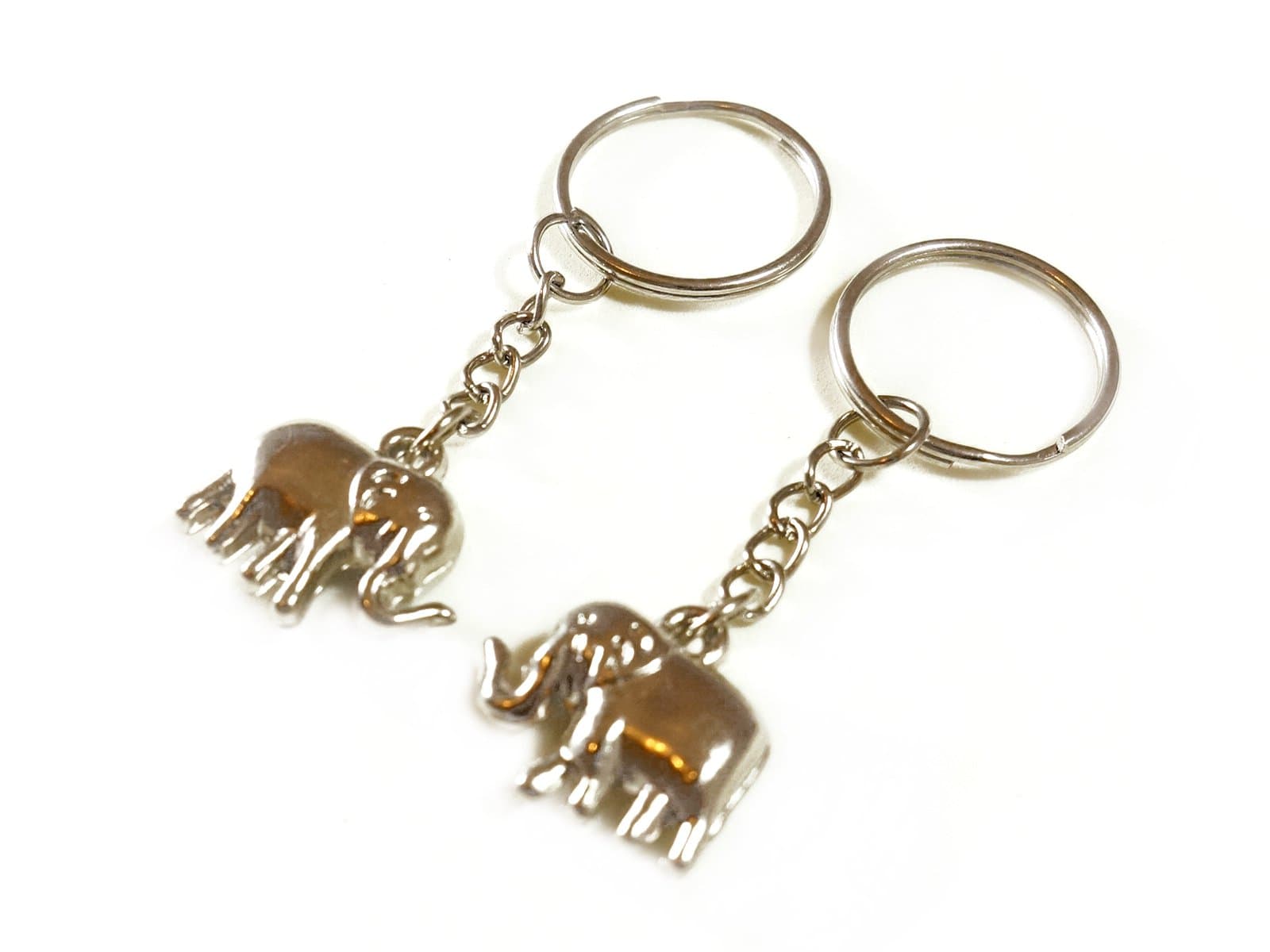 Asian Elephant Key Chains Rings Silver Figures 1"x0.3" Set 2 Pcs (Silver)