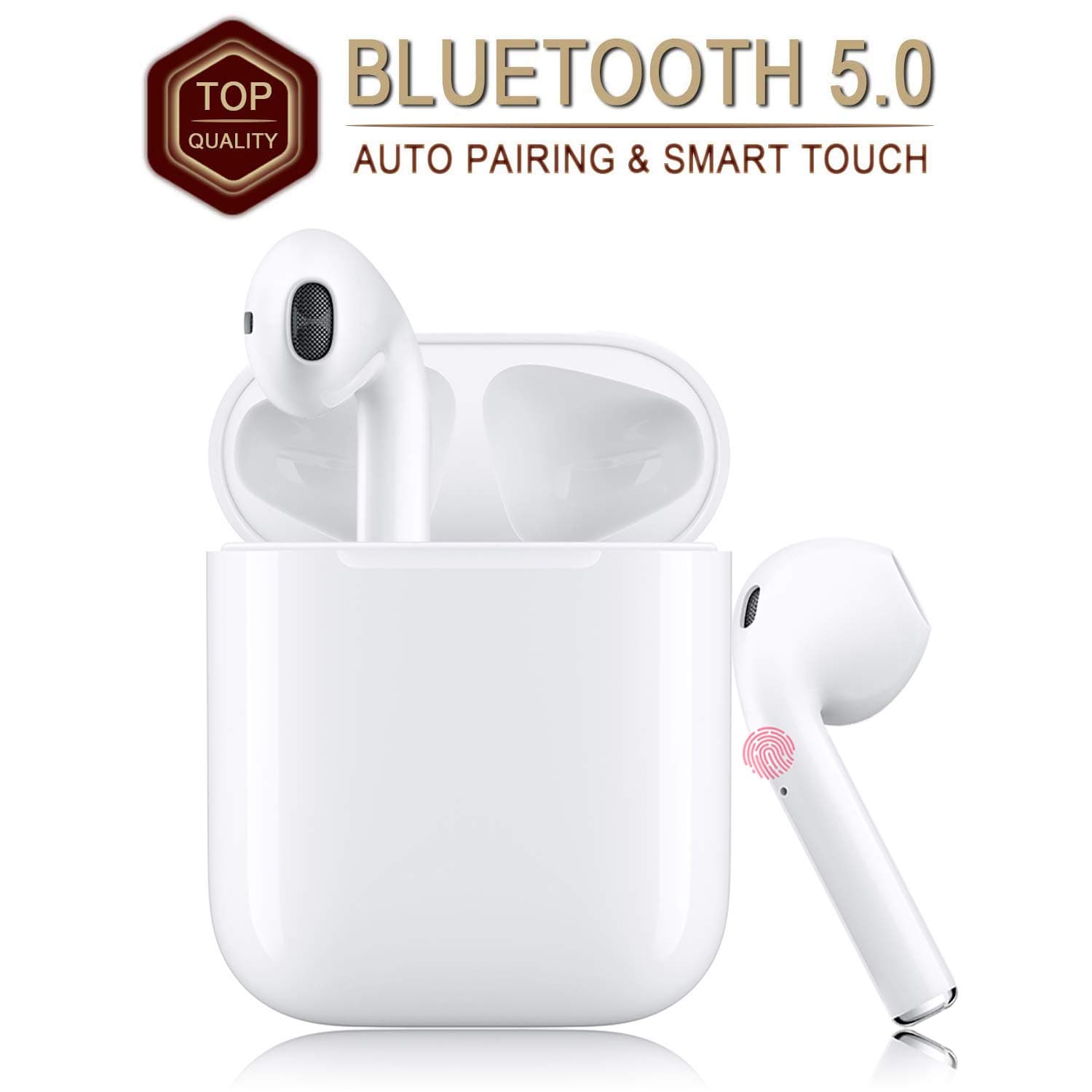 Wireless Earbuds Bluetooth 5.0 Headsets with【12Hrs Charging Case】 IPX5 Waterproof, 3D Stereo Headphones in-Ear Ear Buds Built-in Mic Earphones, Pop-ups Auto Pairing for Android/iPhone Samsung (White)