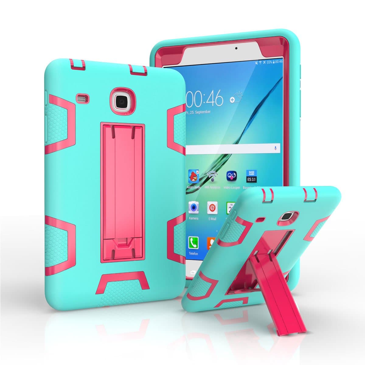 Case for Galaxy Tab E 8.0 T377/T375,Come2look Hybrid Heavy Duty Shockproof Impact Resistant Armor Kickstand Defender Protection Case for Samsung Galaxy Tab E 8.0 inch T377/T375 Mint Green&Rose Red